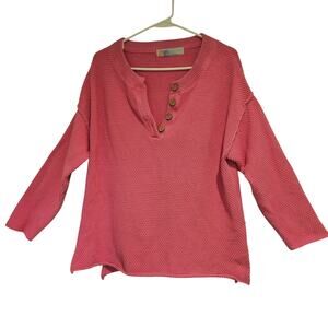 Free People Hailee Waffle Knit Henley Top Pink Oversized S